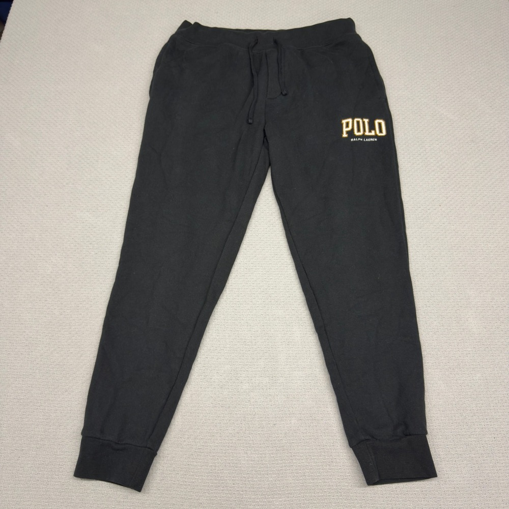 Polo Ralph Lauren Joggers Mens L Black Embroidered Fleece Sweatpants Streetwear